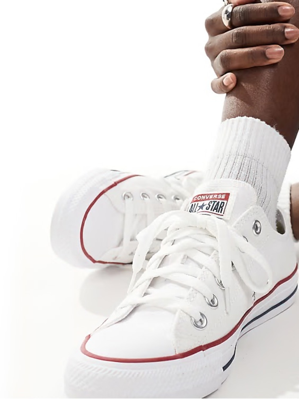 Converse Low Top Sneakers - White with Red and navy Trim size 7 W